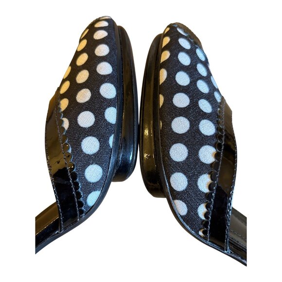 Via Spiga Papa Polka Dot Peep Toe Heels Size 9.5 Retro Rockabilly Shoes Black Wh - Picture 8 of 10